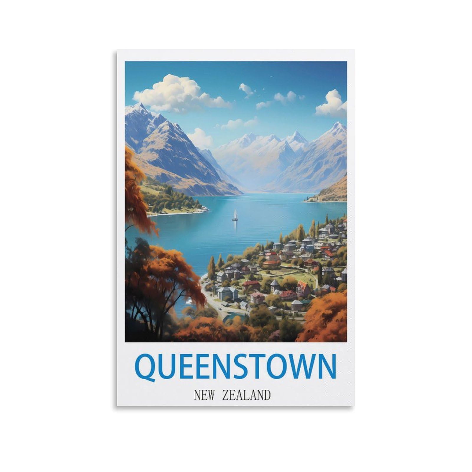Ndoud Unframe-Style Queenstown New Zealand Vintage Travel Posters 08X12inch(20X30cm) Wall Art Picture Print Canvas Painting For Living Room Home Decor