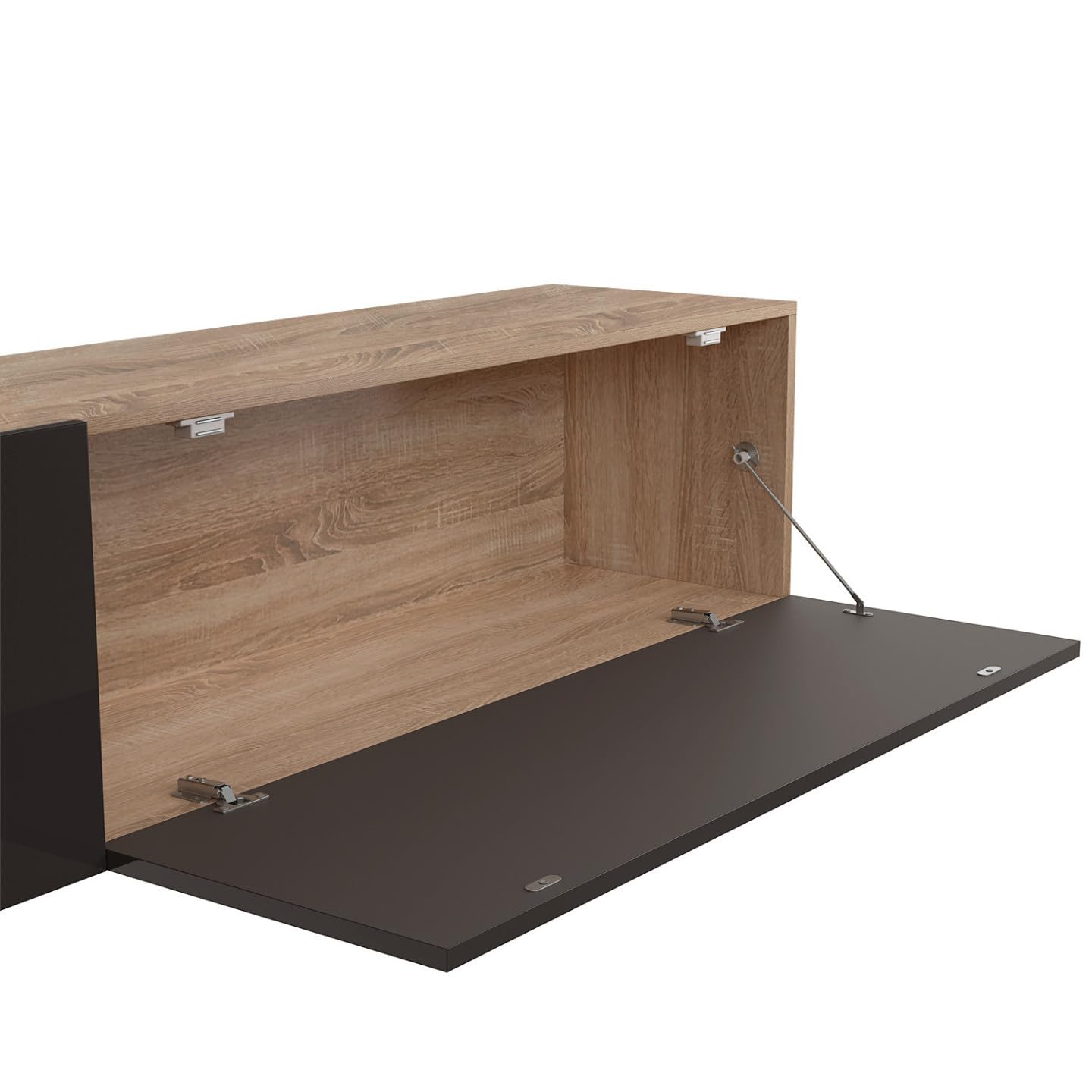 IDMarket - Mueble de TV de 180 cm con columna y estante ELIO en madera y negro