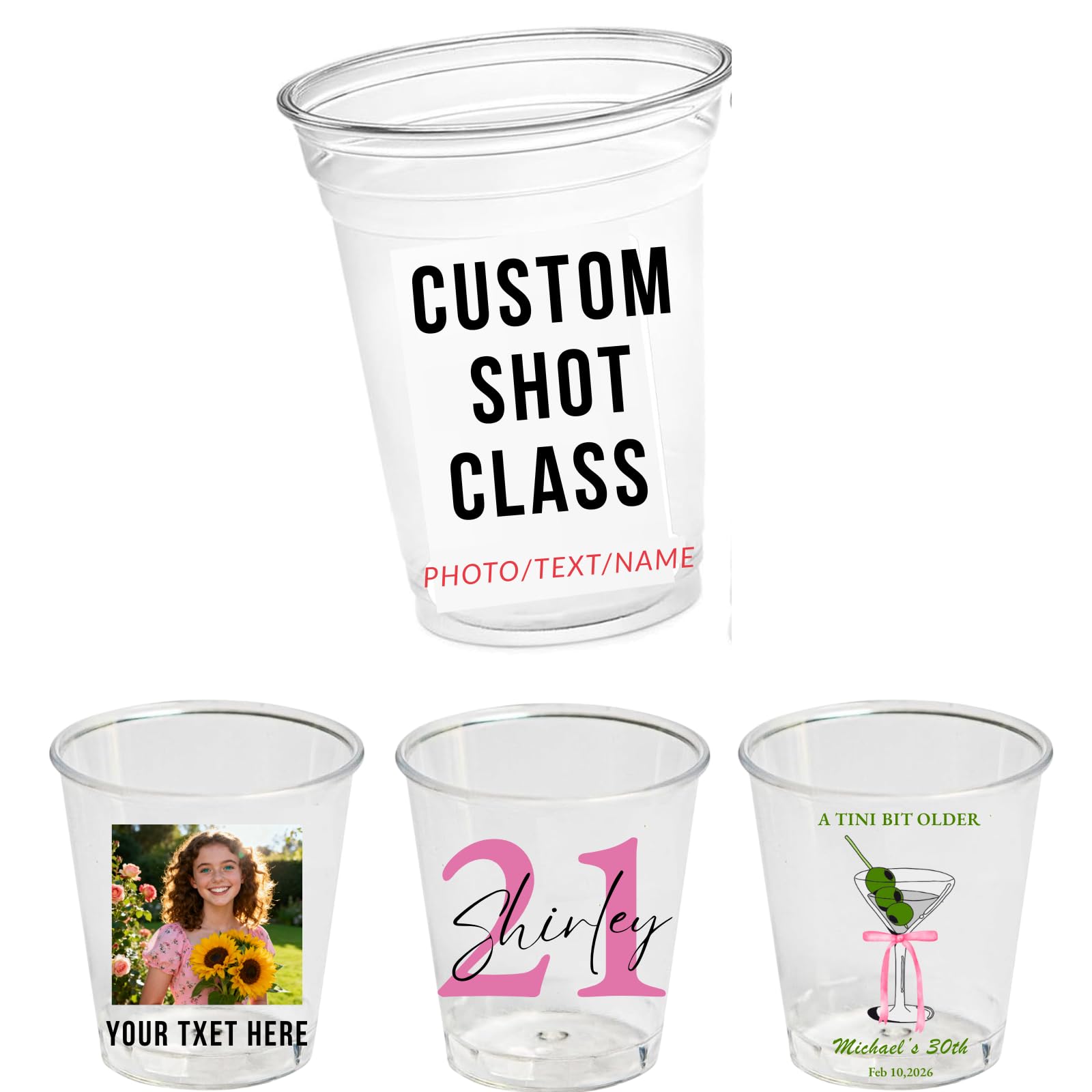12 Pack Custom Birthday Shot Glass, Add Your Name, Any Funny Text, 1.7oz Mini Plastic Cups, Personalised Gift for Any Age Party Decoration Present