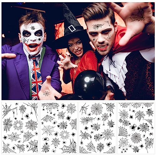 75 Pieces Halloween Face Temporary Tattoos Stickers for Adults Kids, Spiderweb Body Fake Tattoos Halloween Cosplay Makeup Kit