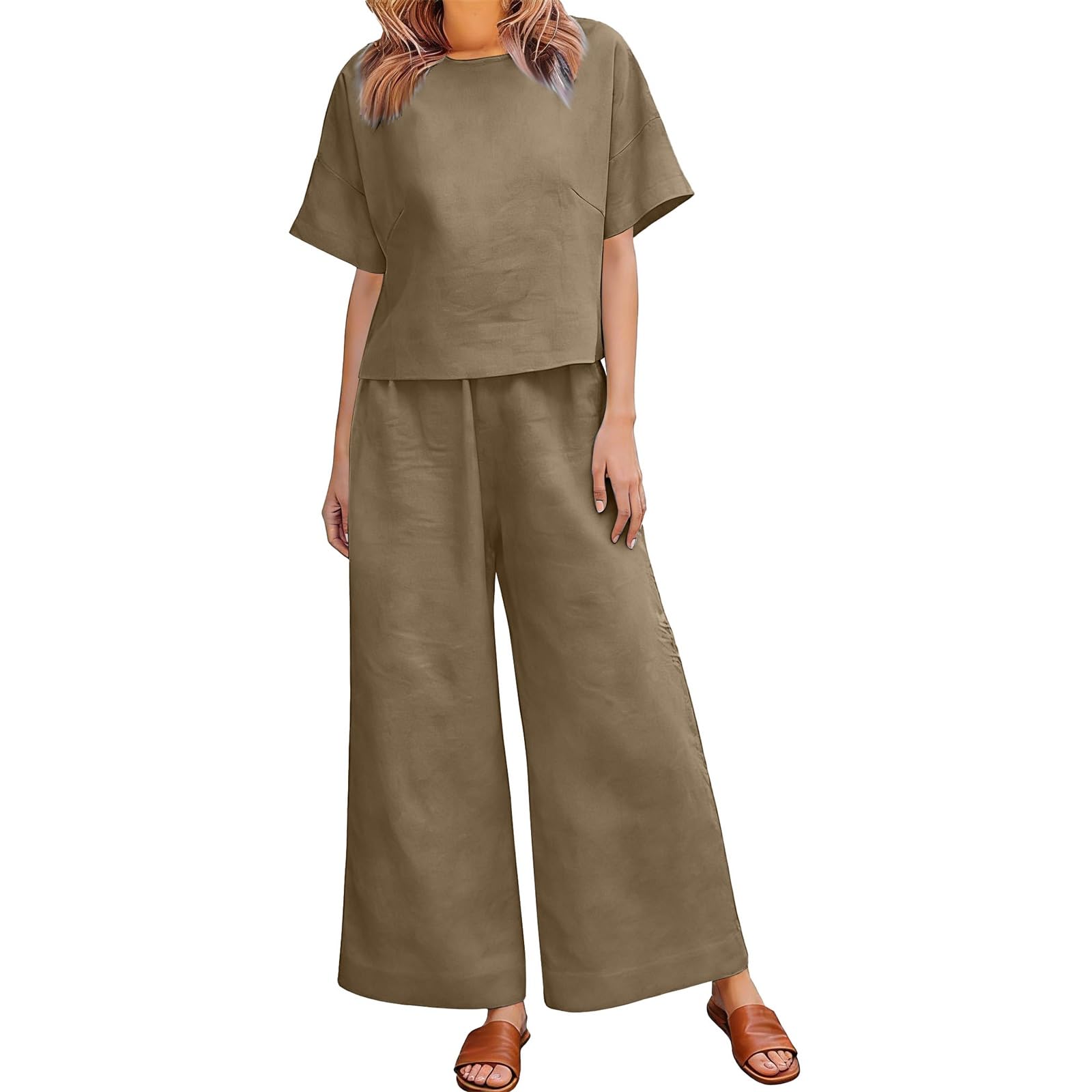 Chándal Mujer Completo Verano Original 2026 Moda Conjunto de 2 Piezas Cintura Alta Pantalon y Blusa Color Sólido Suave y Cómodo Vacaciones Ropa De Deportivo Diarios Vacaciones Playa