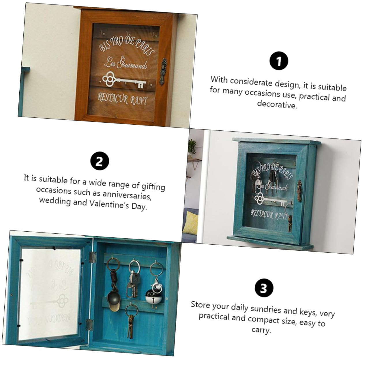 EXCEART 1 Caja Caja de Almacenamiento de Llaves Ganchos para gabinetes de Cocina Llavero rústico para Pared decoración compartimientos de almacenaje Adorno de la Puerta de Entrada Familiar
