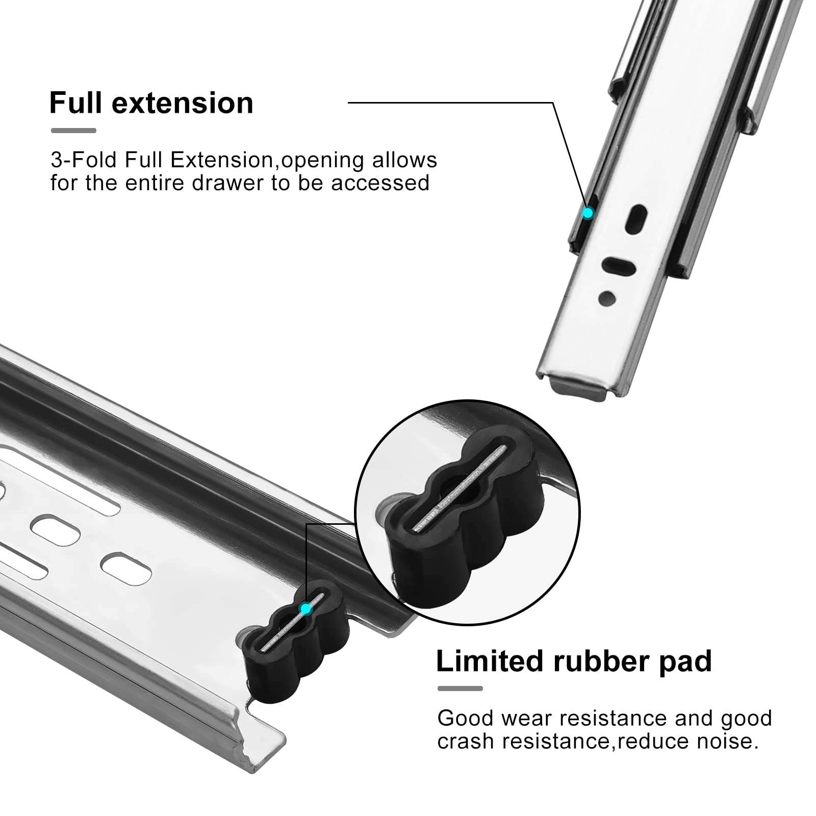 Snapklik.com : Kinlink 4 Pair 16 Inch Drawer Slides, 3- Fold Full ...