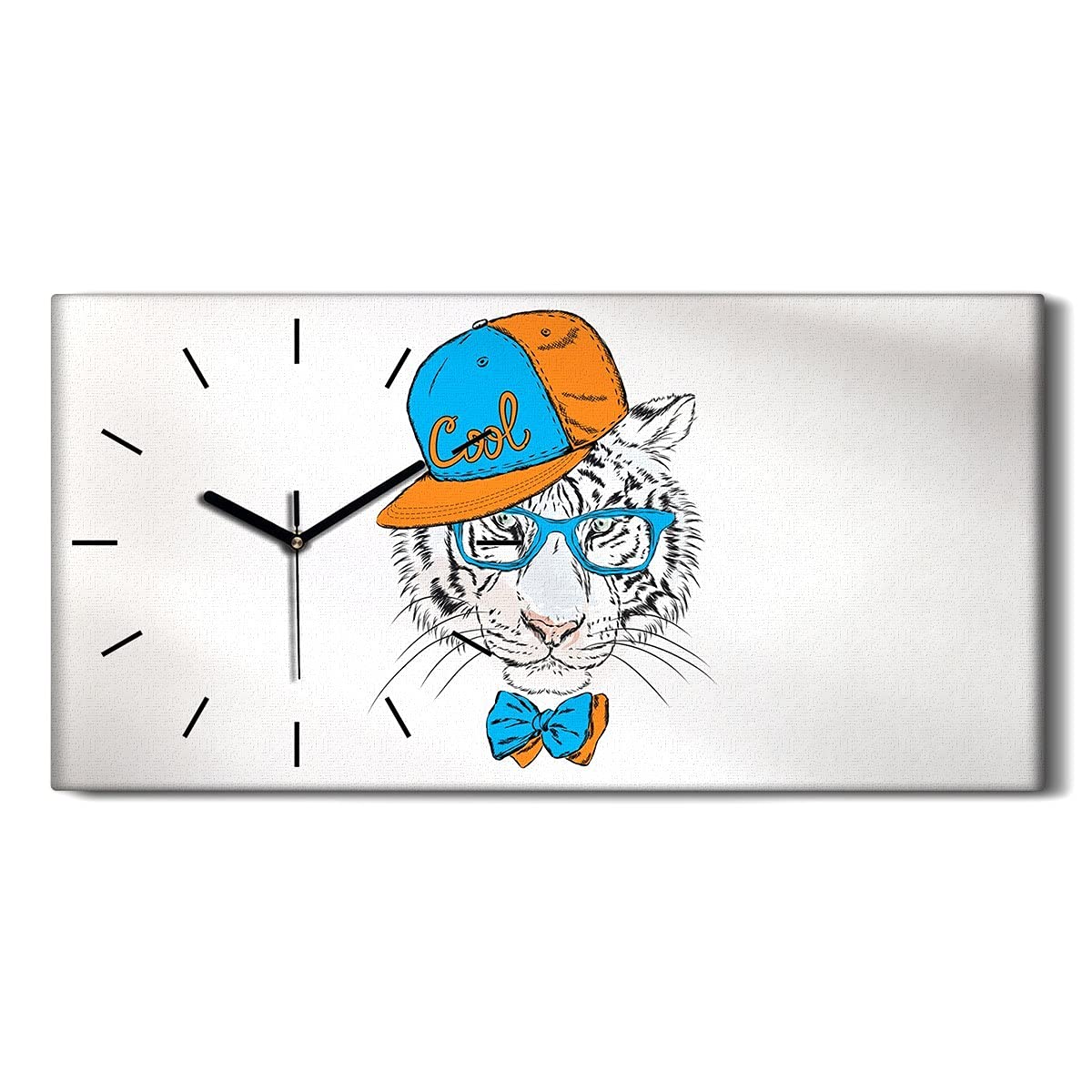 Horloge sur Toile Chat Tigre 60x30cm Décoration Silencieuse pour Salon