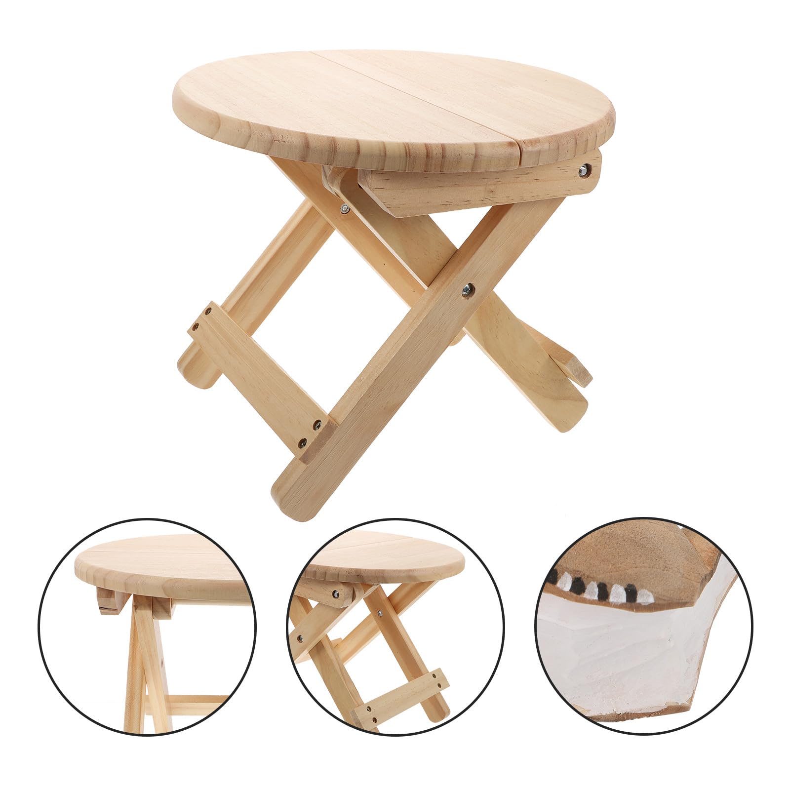 Runder Klapphocker aus Massivem Holz Rutschfester Sitzhocker für Zuhause Stabil und Multifunktional für Haushalt und Wohnzimmer