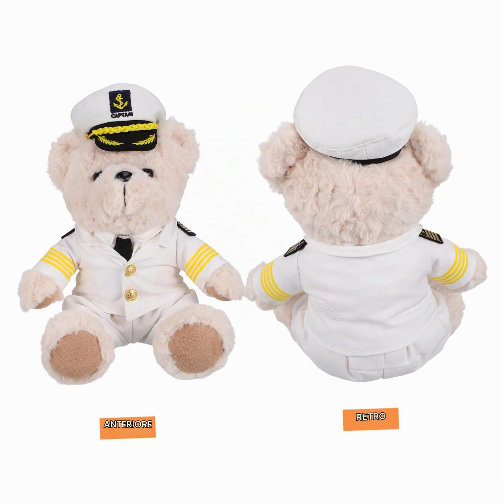 Abaodam Piccolo Peluche Orso Capitano, Bambola di Peluche Beige in Morbido Cotone Pp, Tenero e Soffice, per Decorazioni e Foto