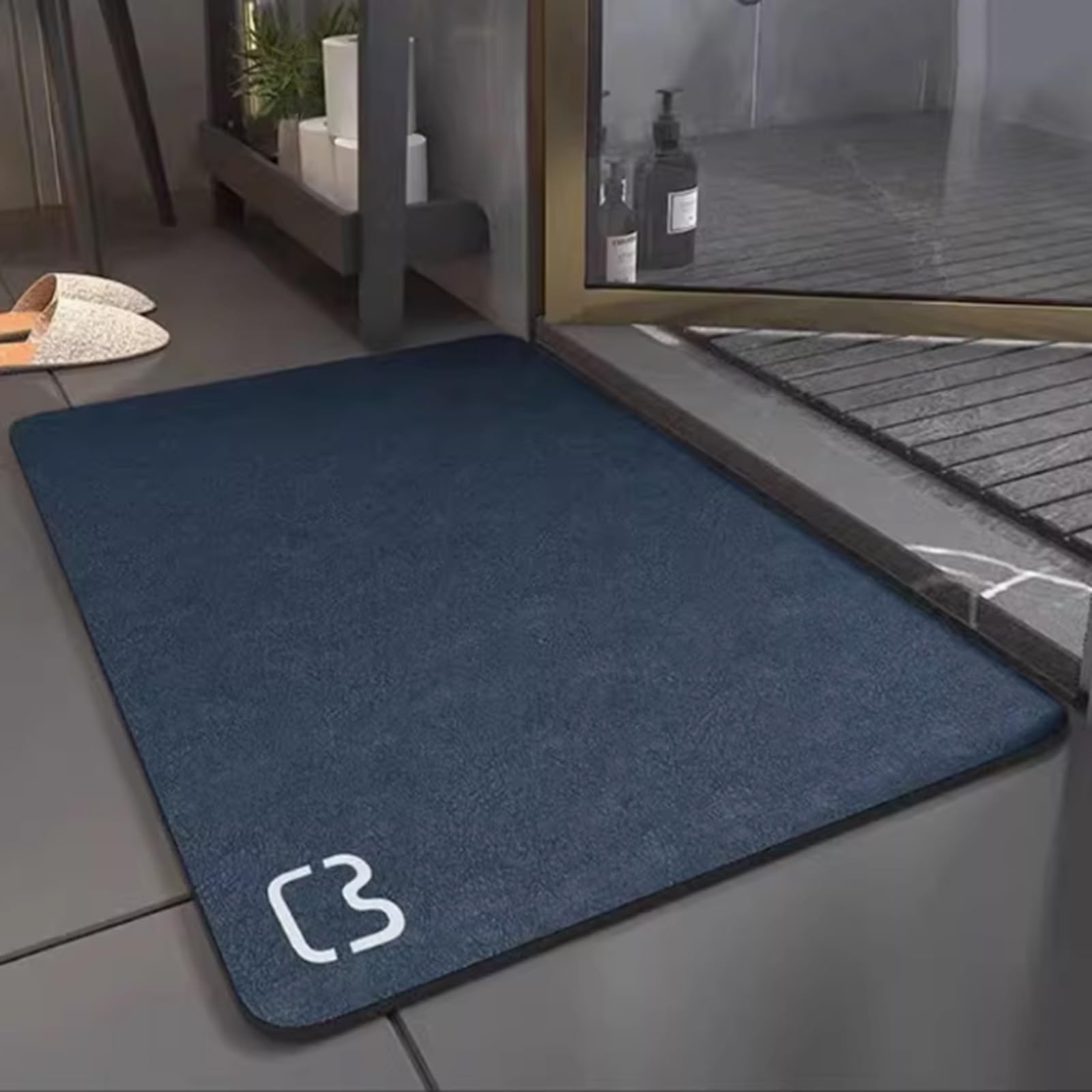 Aeovot Diatomite Stone Absorbent Bath Mat, Rectangle Bathroom Mats Non Slip Washable, Large Quick Dry Non Slip Shower Mats, Machine Washable, Wet Room Shower Mat(Blue,50x80cm)