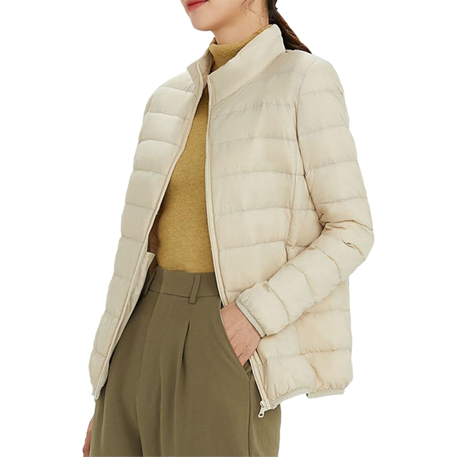 Chaqueta de invierno cálida para mujer, cuello alto, talla grande, ligera, de moda