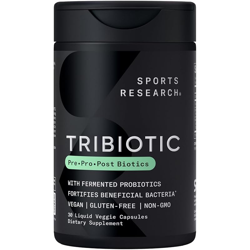 Sports Research® Tribiotic com Bacillus subtilis DE111®, tributirina e prebiótico, 10 bilhões de UFC, 30 cápsulas líquidas