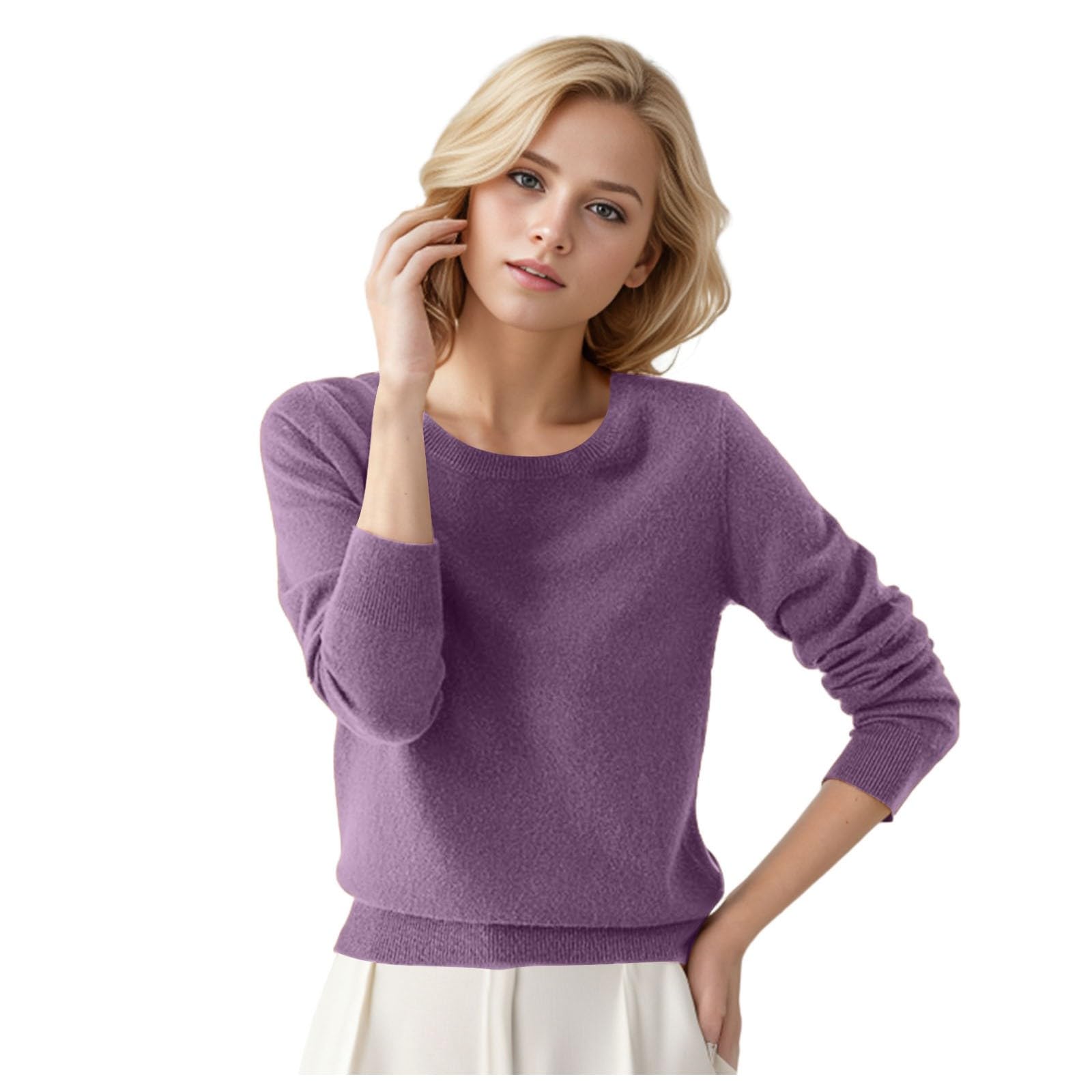 Cashmere Sweaters for Women Round Neck Wool Long Sleeve Pullover Tops Warm Fall Winter 2025 Cozy Soft Knitted