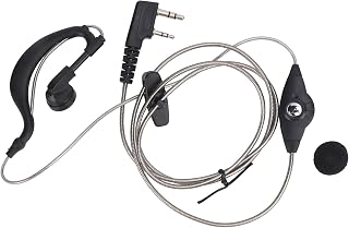 Two Way Radio Headset, 2Pin Flexible Black Cable Headset with PTT Button G Shape, Suitable for Two-way Radio Intercom
