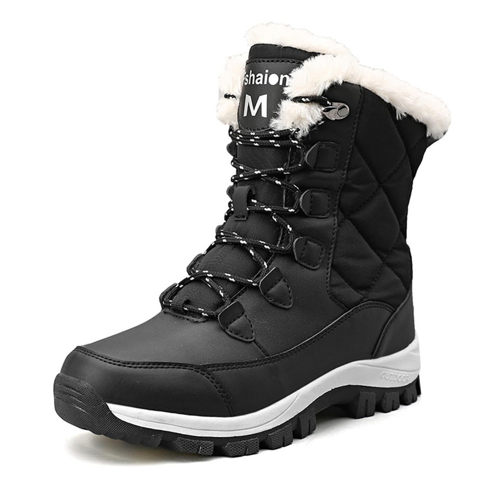 Womens Snow Boots - Warm Faux Fur Lined Snow Boots Waterproof Anti-Slip Outdoor Hiking Ankle Boots