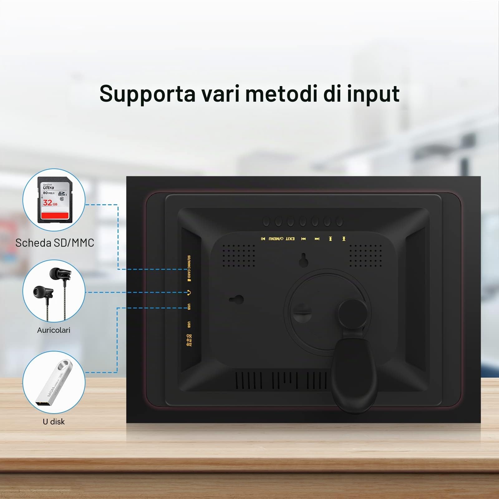 Cornice Digitale 10.1 Pollici,1280 x 800 FHD IPS, Cornice Elettronica per Foto 16:10, Foto, Musica, Lettore video, Calendario, Allarme, Supporto Scheda USB/SD con telecomando