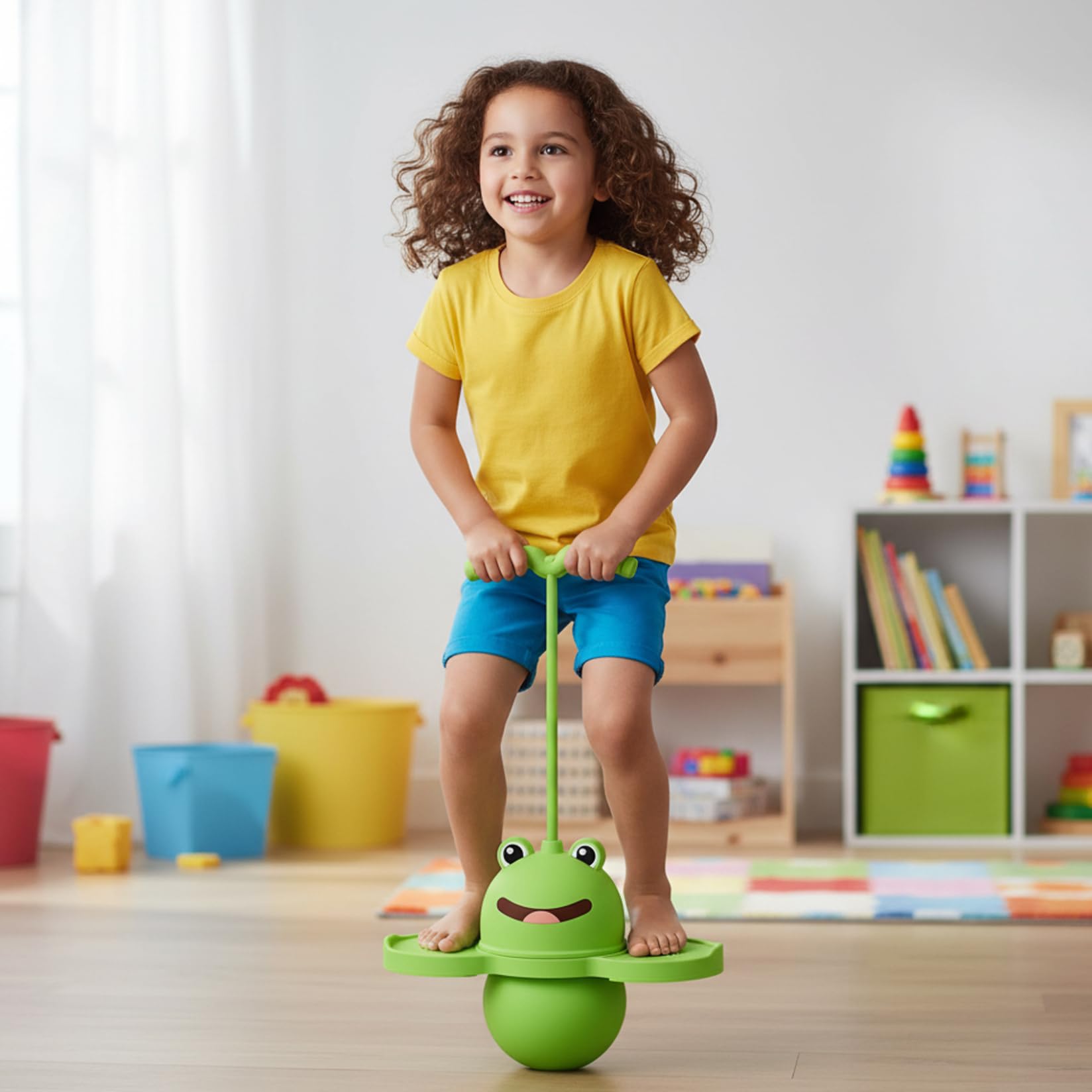 Pelota de Salto para niños, Pelota de Salto de Equilibrio con Mango Suave, Juguete Hinchable para Saltar en Interiores, Entrenamiento de coordinación, Verde — view 4