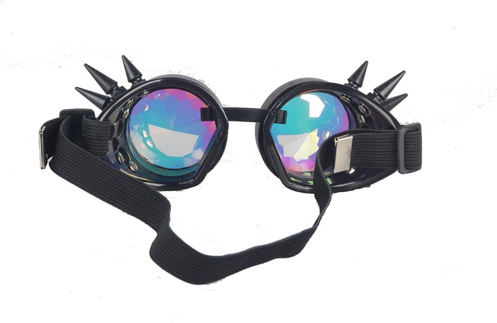 Kaleidoscope Rave Rainbow Crystal Lenses Steampunk Goggles Spike Halloween