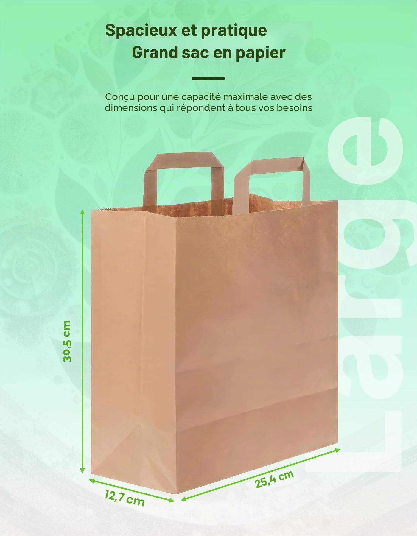 Lot de 25 grands sacs en papier kraft marron avec poignées - 30 x 25 x 12 cm - Idéal pour le déjeuner, les cadeaux et le stockage