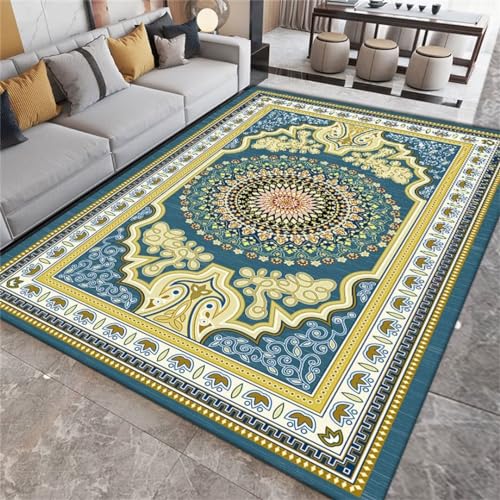 Tapis de chambre moquette salon jaune 200x250cm à motif floral classique