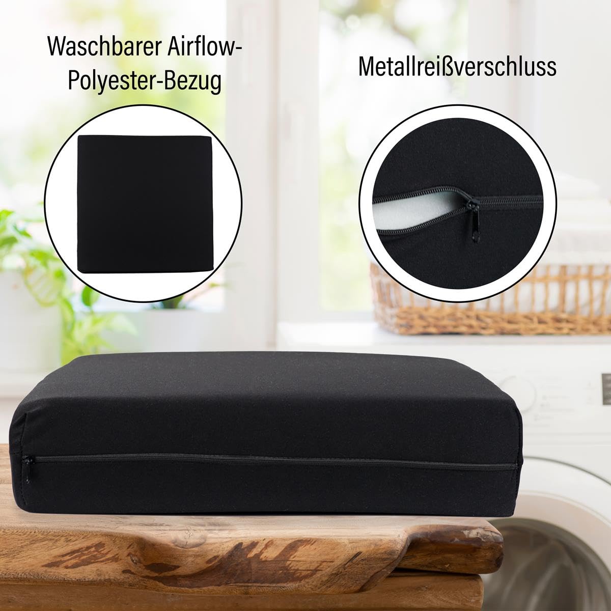 Supply24 Gel/Gelschaum Sitzkissen Schwarz - Verstellbarer Härtegrad 40x40x8 cm - Dekubitus-geeignetes Sitzpolster für Büro, Auto, Rollstuhl & Reisen - Druckentlastend & Langlebig