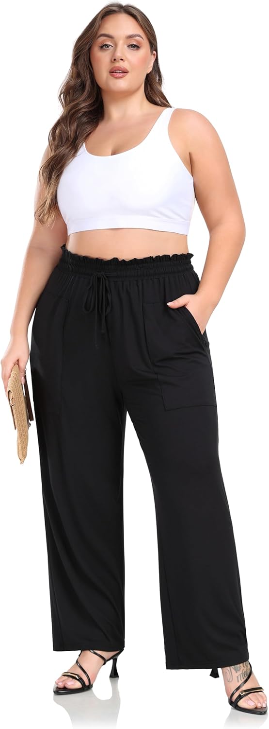 ZERDOCEAN Women's Plus Size Wide Leg Pants High Waisted Casual Lounge Yoga Pants with Drawstring Pockets - Image 6
