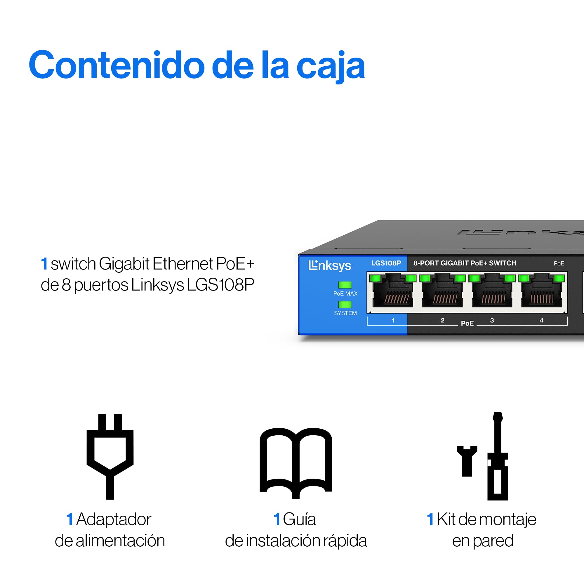 Linksys LGS108P-EU switch de red Gigabit no administrado de 8 puertos con 4 puertos PoE+, hasta 1000 Mbps para empresas y particulares, vigilancia IP, conmutador Ethernet de sobremesa — view 9