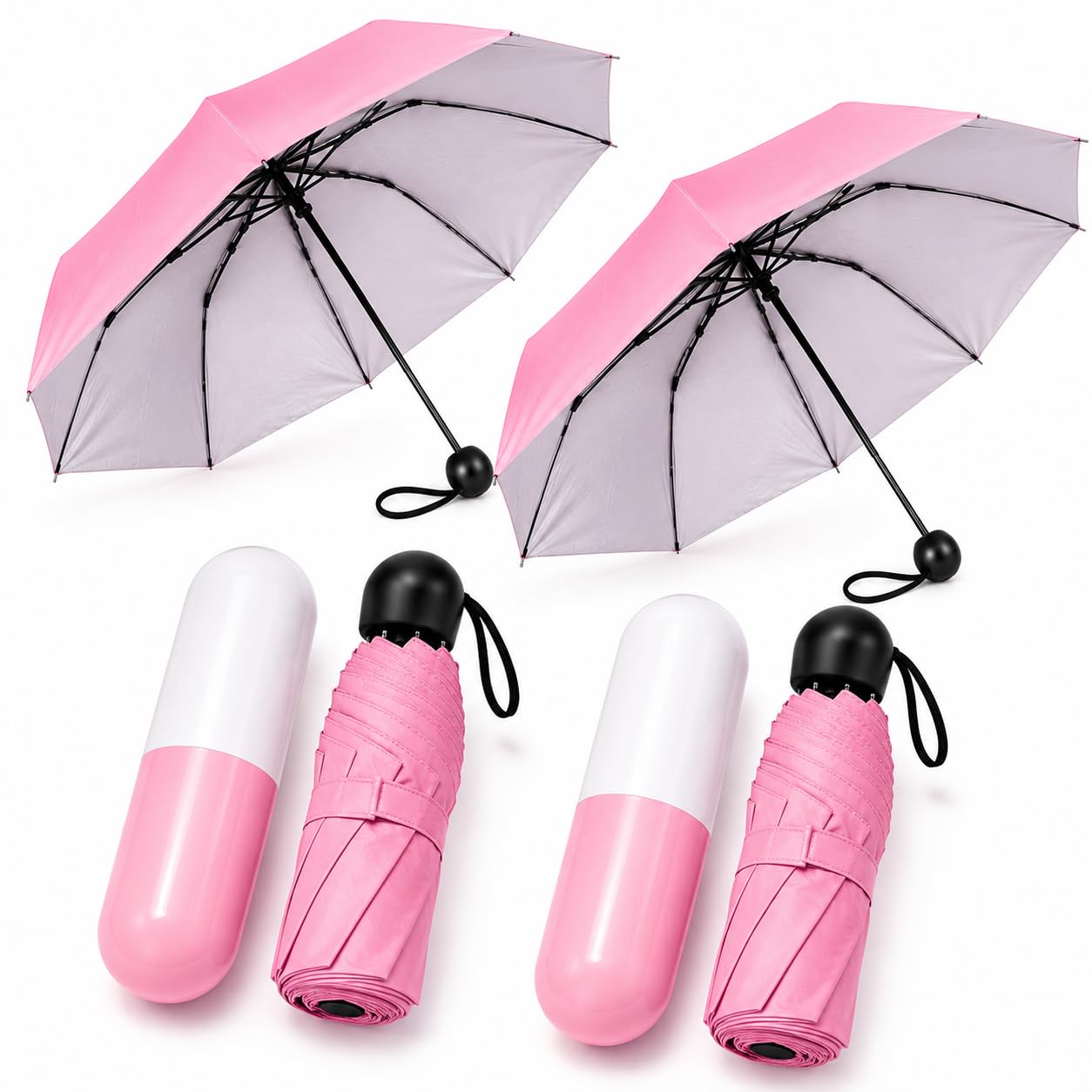 Capsule Umbrella for Women & Girls | Compact Foldable Travel with Capsule Storage Case | UV Protection Sun & Rain | Lightweight Portable Mini Pocket | Pink & White-picture-17
