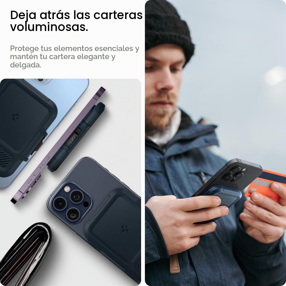Spigen Cartera MagSafe Lock Fit MagFit Tarjetero Magnético con Kickstand Compatible con iPhone 17/16/15/14/13/12 MagSafe Wallet - Pizarra Metalica
