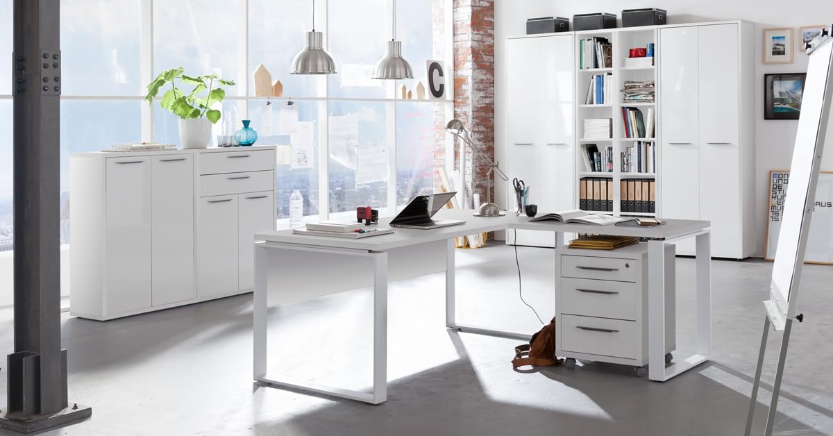 Scrivania DISEGNO Made In Italy - Bianco Laccato 180x73x69 Cm Con Pannello Posteriore