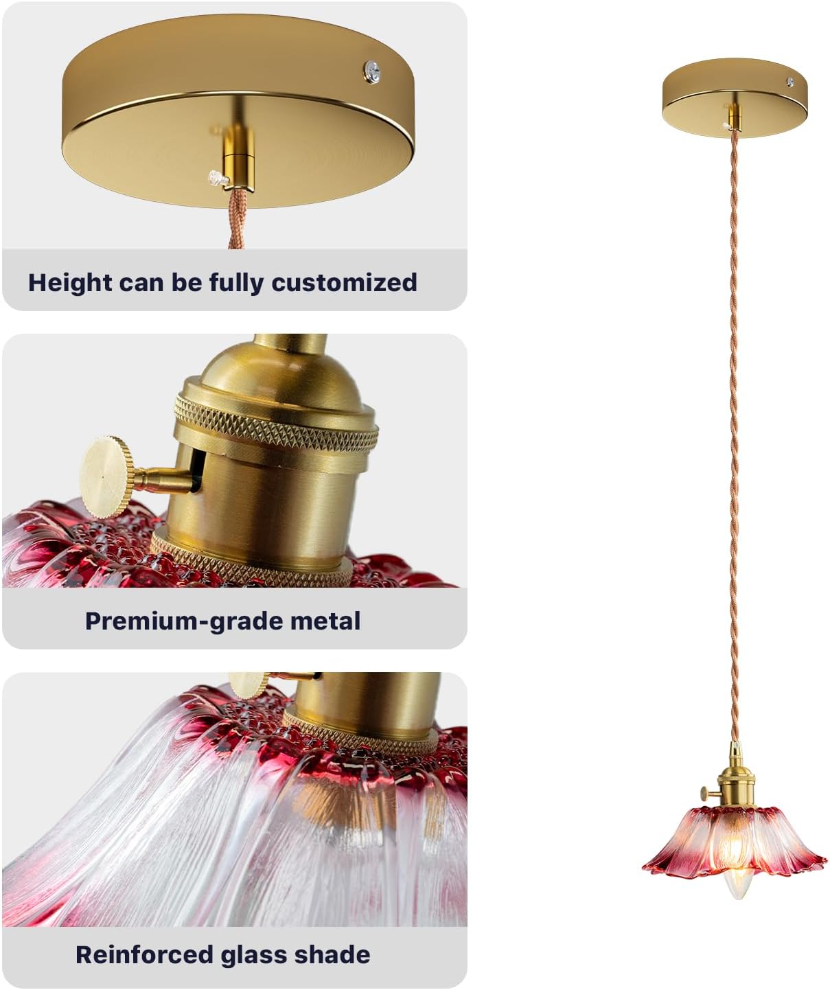 Kulukulu Retro Style Pendant Light, Mid Century Smoked Glass Ceiling Hanging Lamp, Vintage Hand Blown Fixture for Bedroom Dining Room, Kitchen Island - Flower, Purple, Small, 1 Pack