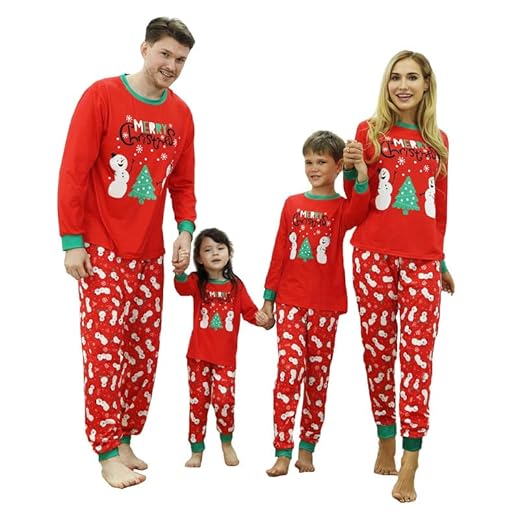 Kouric Pijamas Navidad Familia Conjunto, Conjunto de Pijamas Familia de Muñeco de Nieve Navideño de Manga Larga, Pijamas Navideños Familiares para Madre/Padre/Niños 2 Piezas, Bebe 1 Pieza