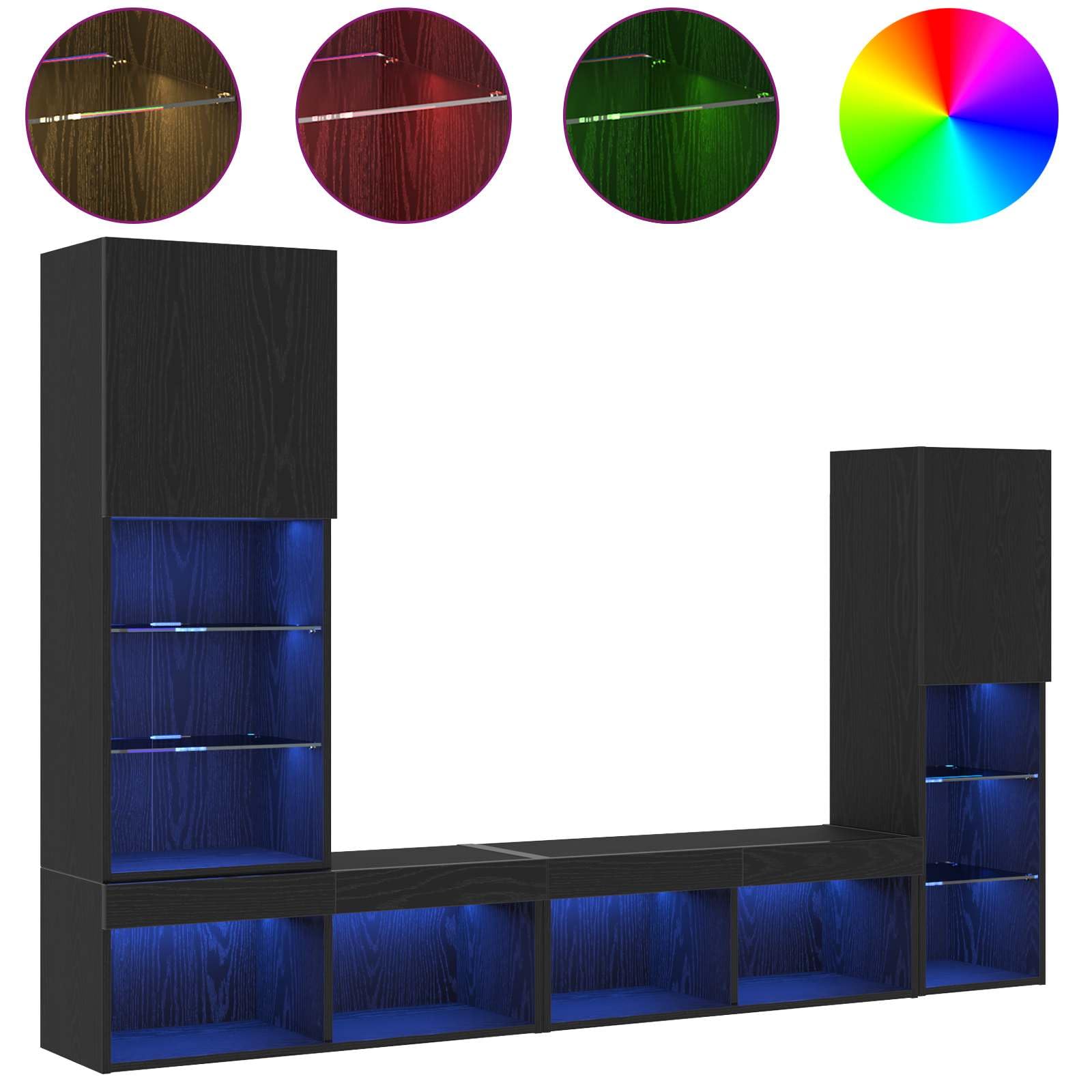 Mueble TV 4 piezas roble negro madera multicapa 190 x 30 x 132 cm
