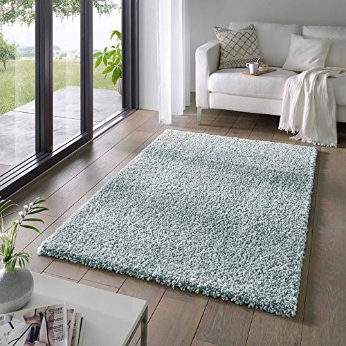 Taracarpet Shaggy Teppich Wohnzimmer Venezia Hochflor Langflor Teppiche modern Türkis 090x300 cm