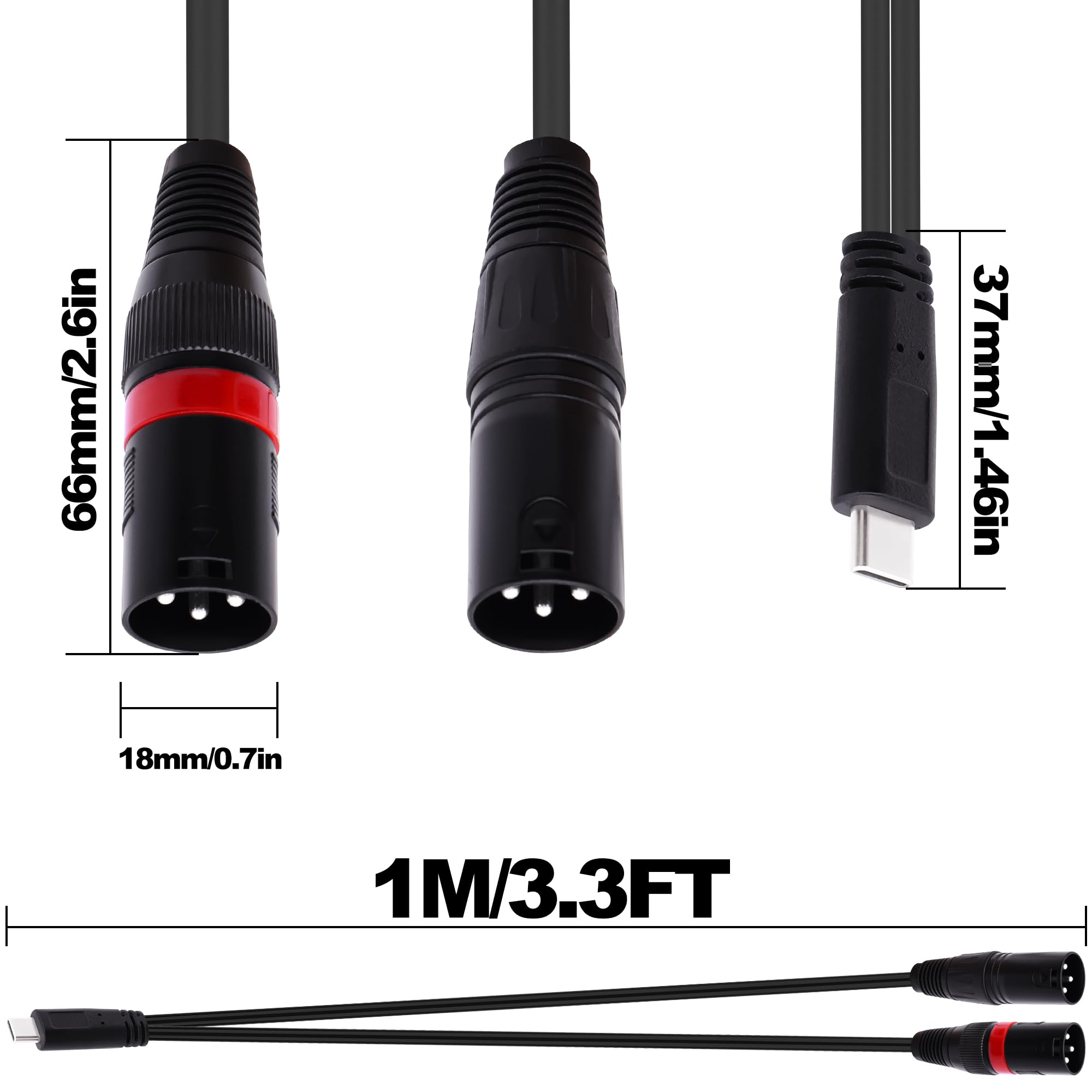 YARCHONN USB C to Dual XLR Audio Cable Type C to 2 XLR Male Output Stereo Adapter Amplifier Converter Cable Cord for Smartphones Laptops-1M/3.3FT - Image 2