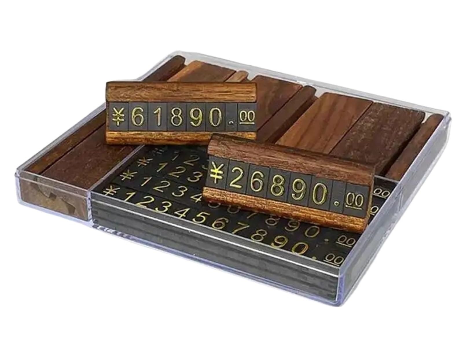 Zovloer Solid Wood Products Price Tag 10pcs Jewelry Watch Shop Digital Price Cubes Tags Display Stand Mini Wood Label Card Sign Holder For Retail Store Boutique Restaurant(Gold Digital)