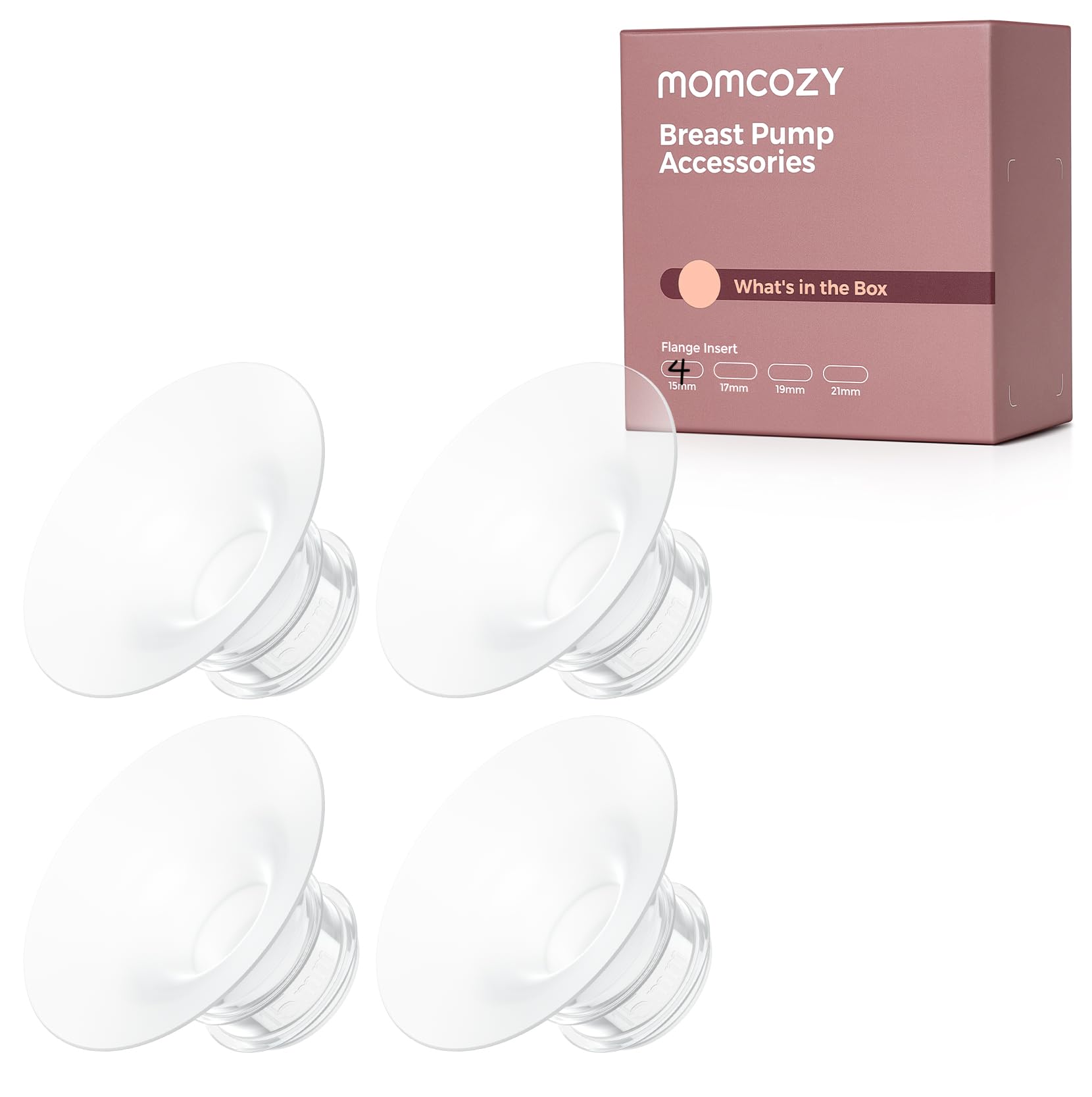 Momcozy Original Replacement Accessories for M5| M6| M9, Food-Grade Silicone & BPA Free, Original Breastfeeding Parts, Inserts 15mm, 4 Pack
