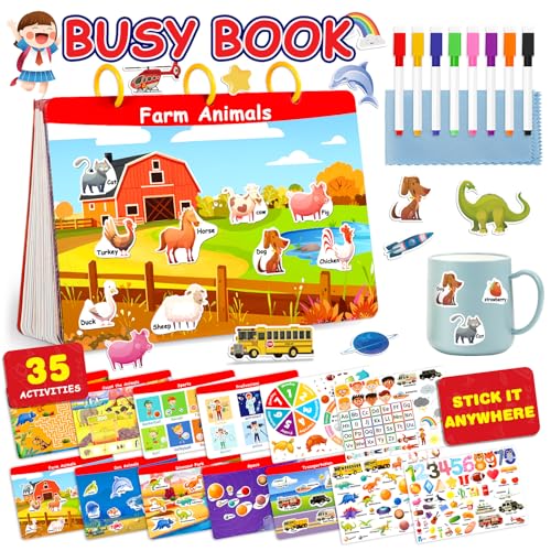Montessori Preschool Busy Book for Toddlers - Activity Books for Kids Ages 3-5 - Preschool Learning Activities - Workbook Activity Binder - Autism...