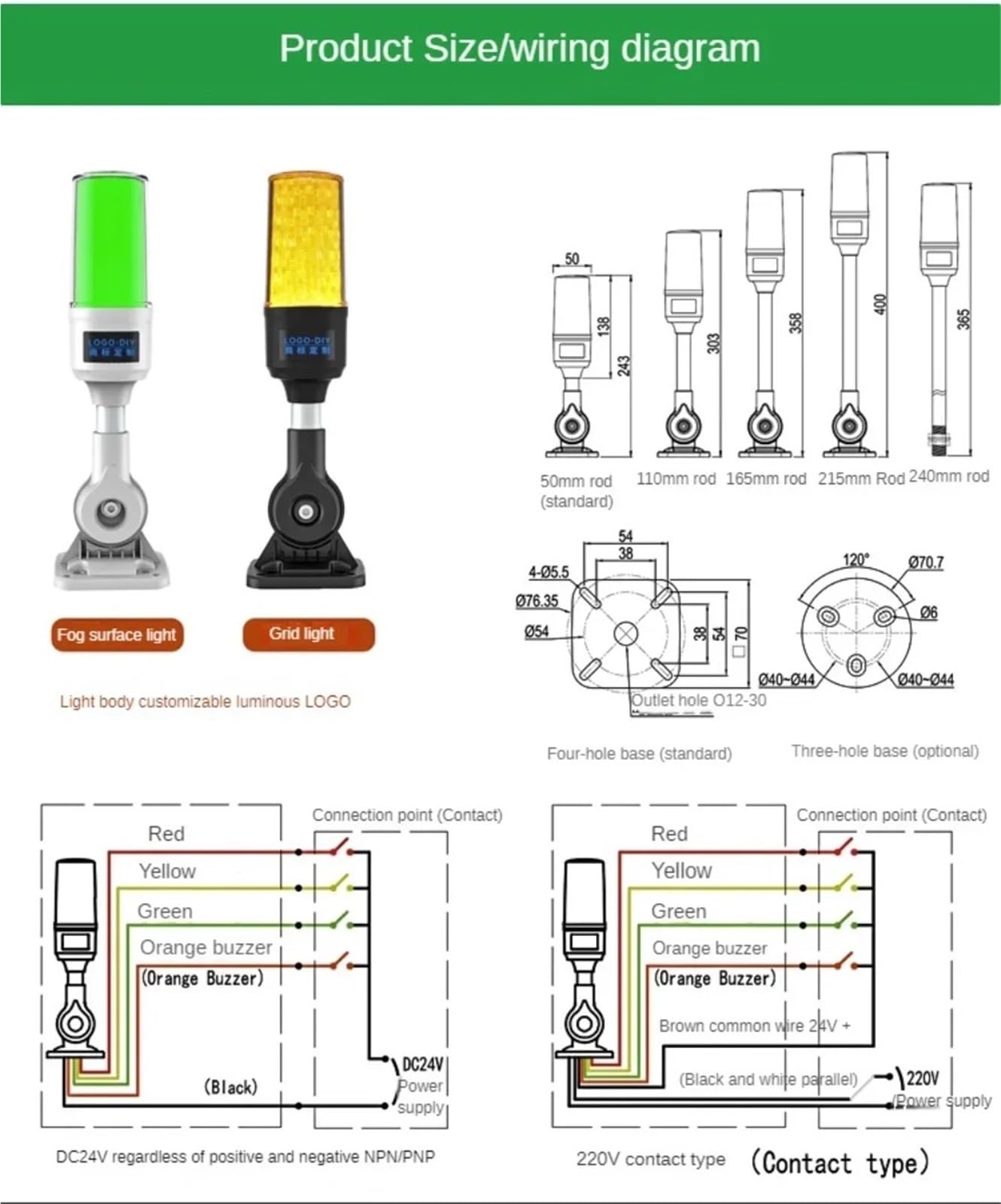 Luz LED de alarma de sirena de 12 V/24 V/220 V con luz de advertencia de zumbador, lámpara de señal roja/verde/amarilla, indicador de alerta, capa de torre (brújula constante de 12 V, 02)