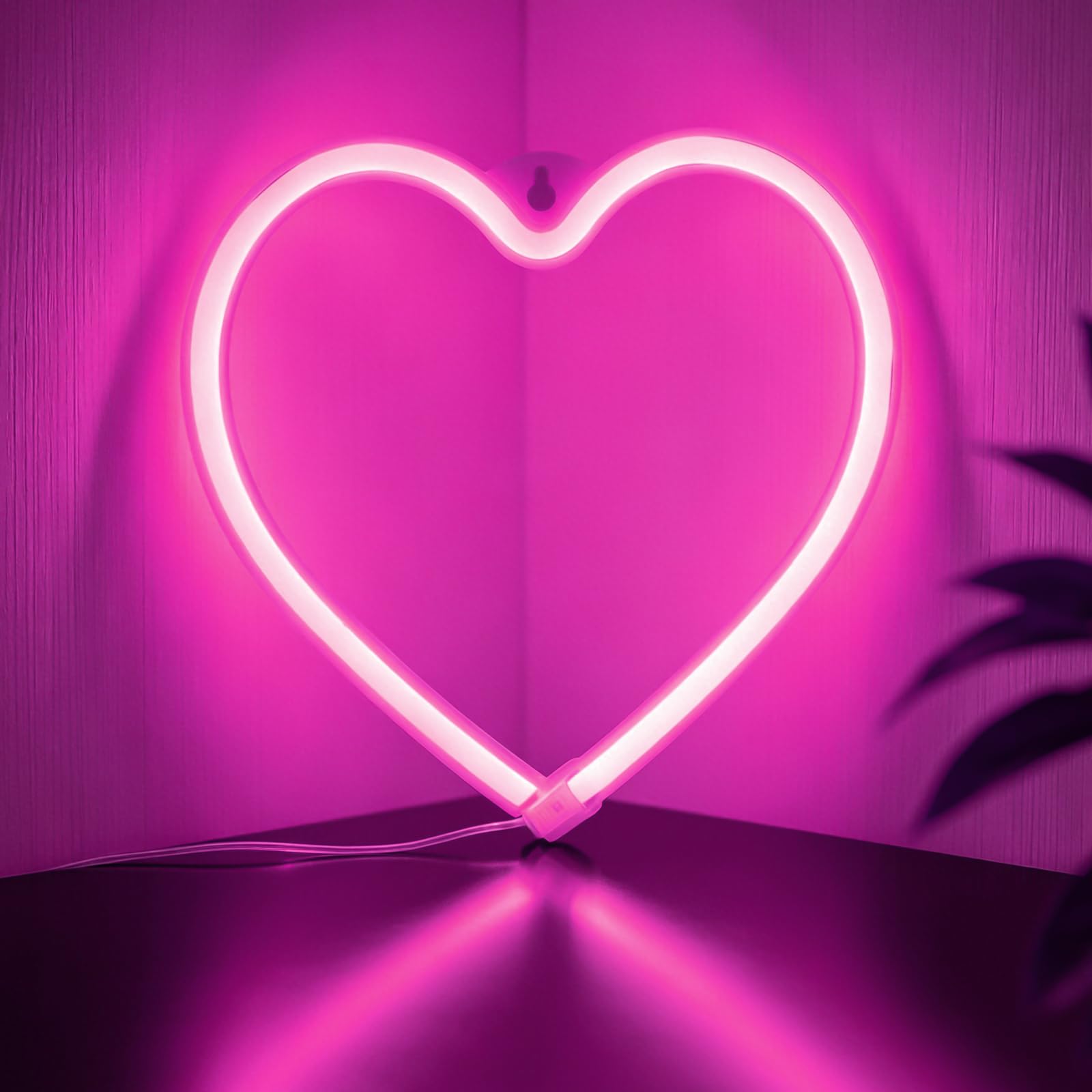 Love Heart Neon Sign,Pink LED Light Signs,Powered by USB Cable Sign Neon Night Light, LED Hearts Lamp for Bedroom,Valentines Gift