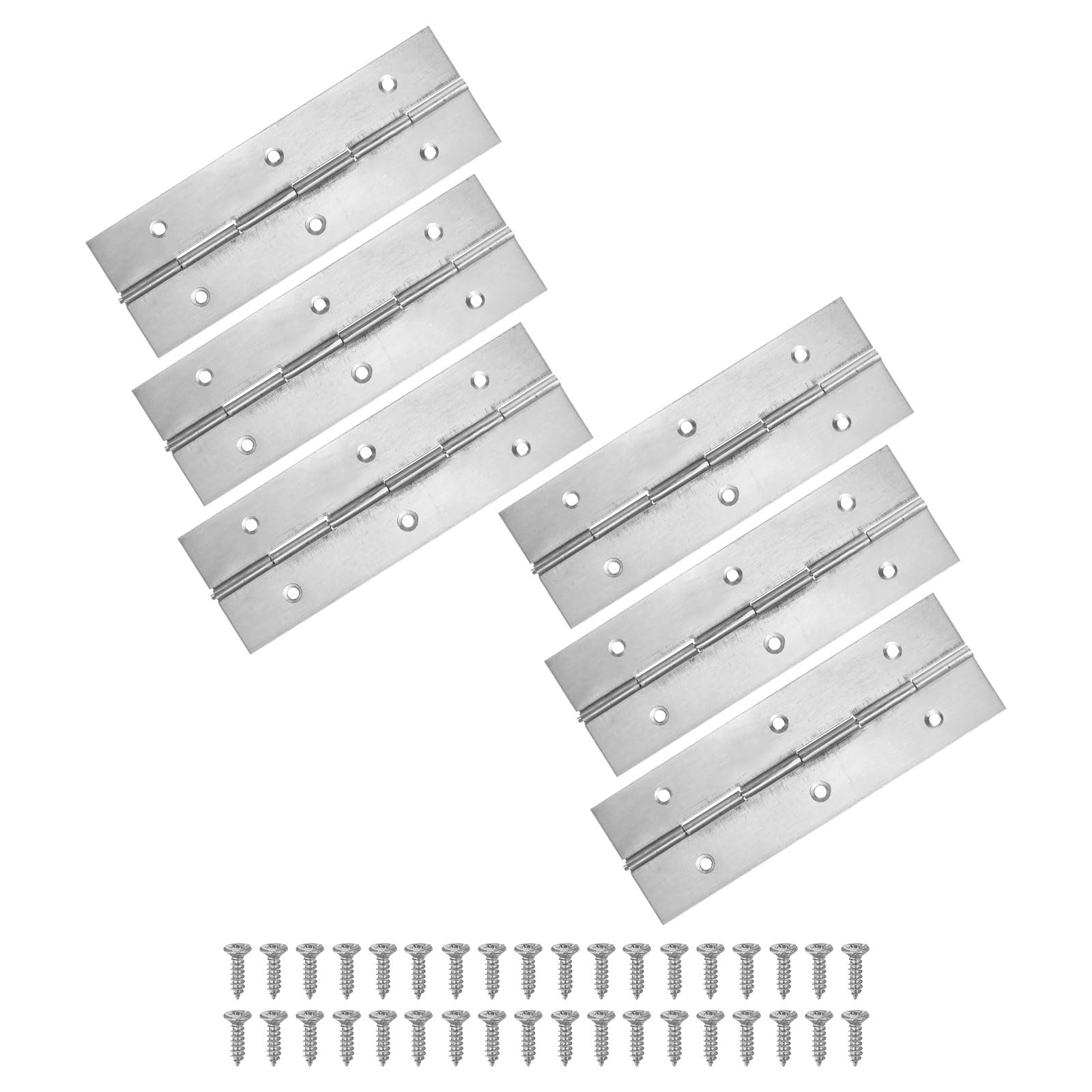 M METERXITY 6-Pack Piano Hinges, 6 Inch / 150mm Stainless Steel Continuous Piano Hinge with Holes and Screws for Cabinets Door/Storage Box [2X 0.04/ 50x 1mm Open Width Thick, Silver Tone]