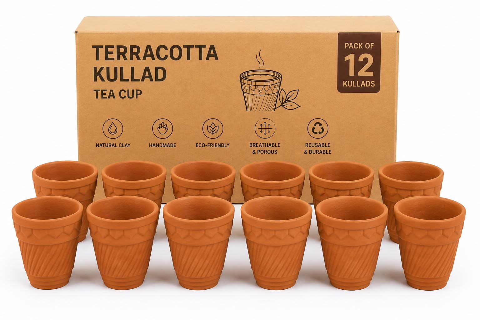 Handmade Terracotta Clay Kulhad Cups 100ml Set of 12 Eco Friendly Reusable Mitti Cups for Tea Coffee Water Traditional Indian Drinkware Kitchen Use-image-5