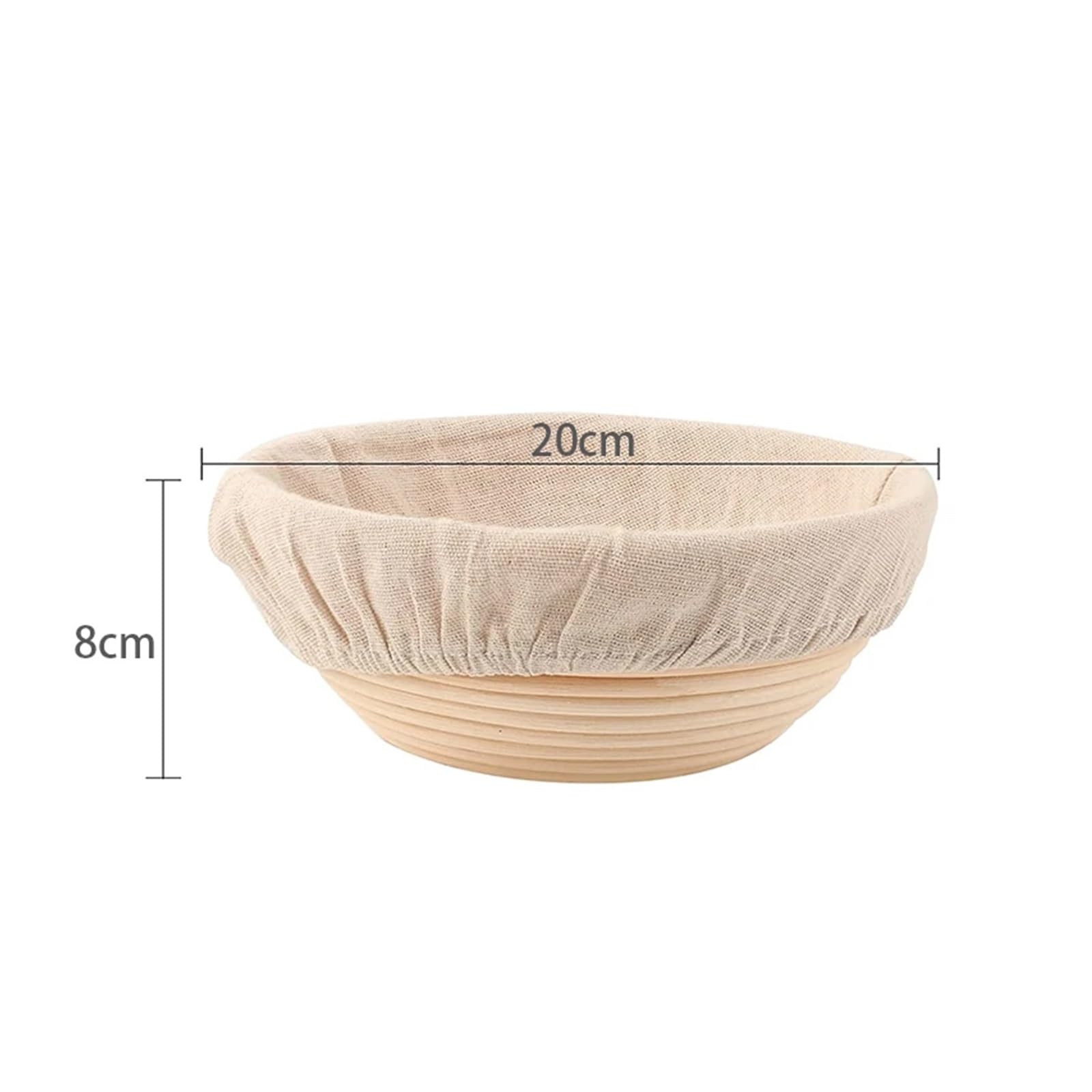 1 szt. Okrągły owalny długi rattanowy koszyk do wyrastania ciasta chlebowego z lnianą wyściółką chleba(20x8cm)