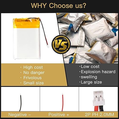 Miniatura 4 de 3.7V 500mAh 602535 Lipo Rechargeable Ion Pack with JST Connector 1pcs