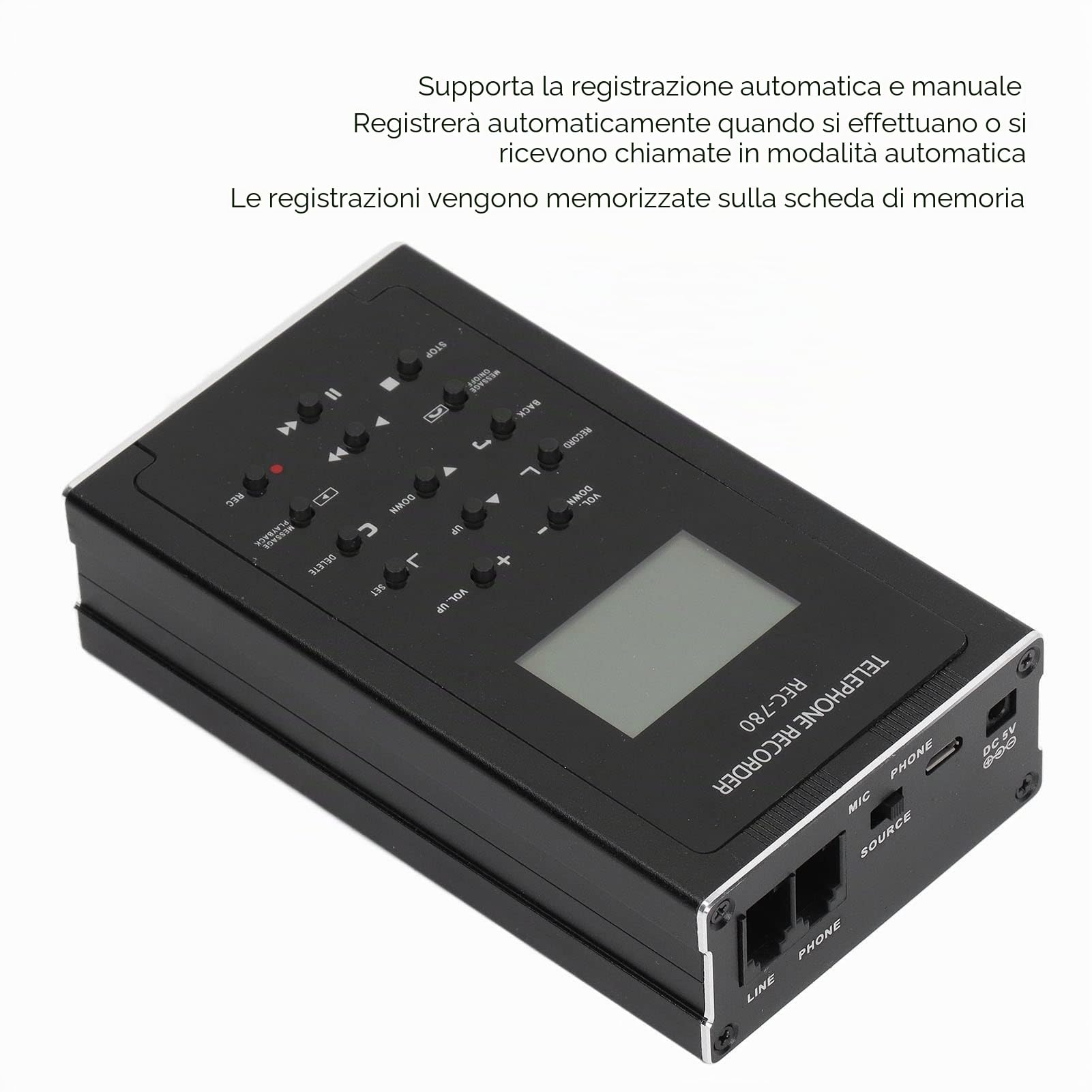 Yunseity Registratore Telefonico, con Memoria Integrata da 32 GB, Mini Dispositivo di Registrazione Telefonica Automatica, per Linee Analogiche/IP/digitali