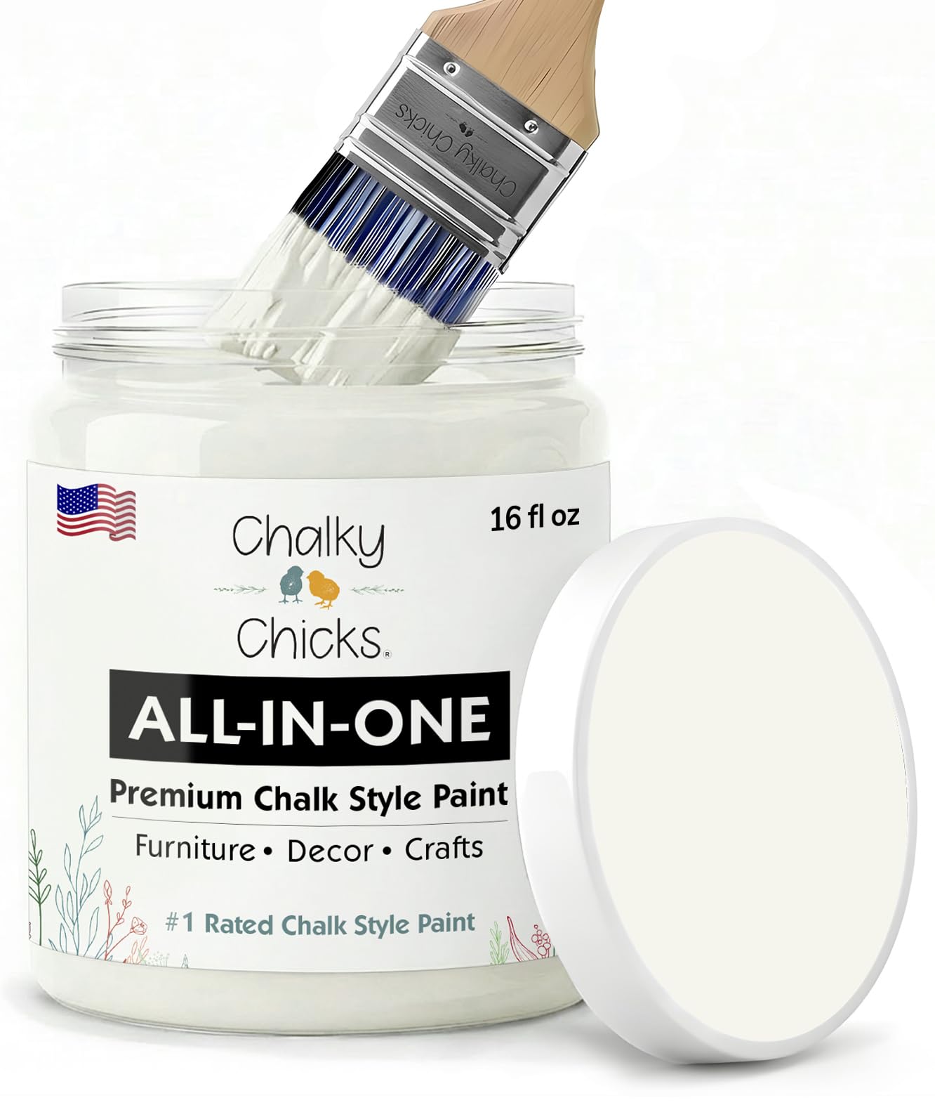 Chalky Chicks 16 Fl Oz Matte Salt Flats (Off White) Chalk Paint for Furniture Without Sanding - No Prep Furniture Paint No Sanding All in One for