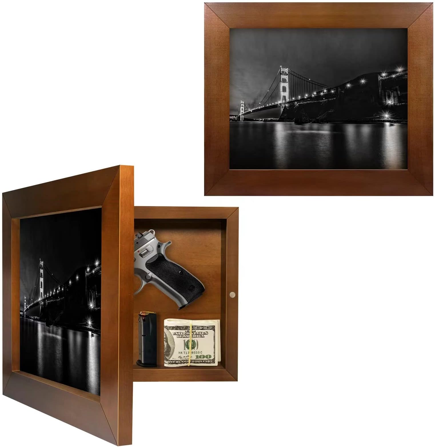 - Hidden Gun Storage - Concealment Gun Safes for Pistols, Secret Decor Solid Wooden Handgun Picture Frames Box (Walnut Color)
