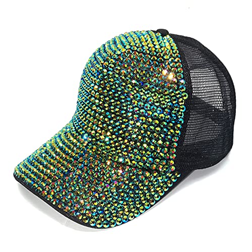 Bling Baseball Cap For Women With Full Diamond Design Adjustable Ladies Baseball Travel Cap (Green) #TOP2