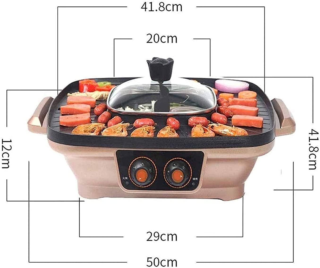 Parrilla de Asar Grill de Asar Plancha de Asar Barbacoa eléctrica Olla Caliente Parrilla eléctrica Barbacoa Interior 2 en 1 Super Olla con Placa de Parrilla 1101
