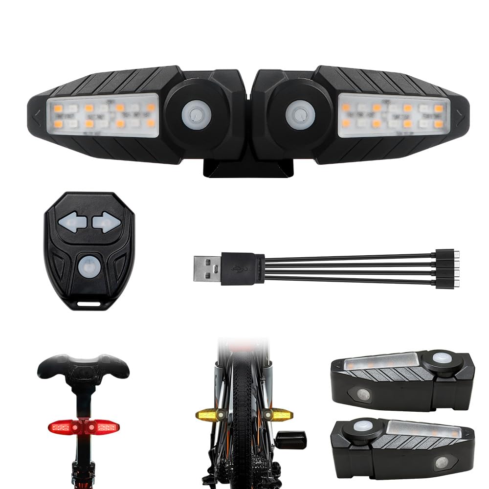 Luz Trasera Bicicleta con Proyección Recargable USB-C Luces Intermitentes Bicicleta Electrica con Control Remoto 150 Lúmenes IPX4 Luz Direccionales para Bicicleta, 5 Modos