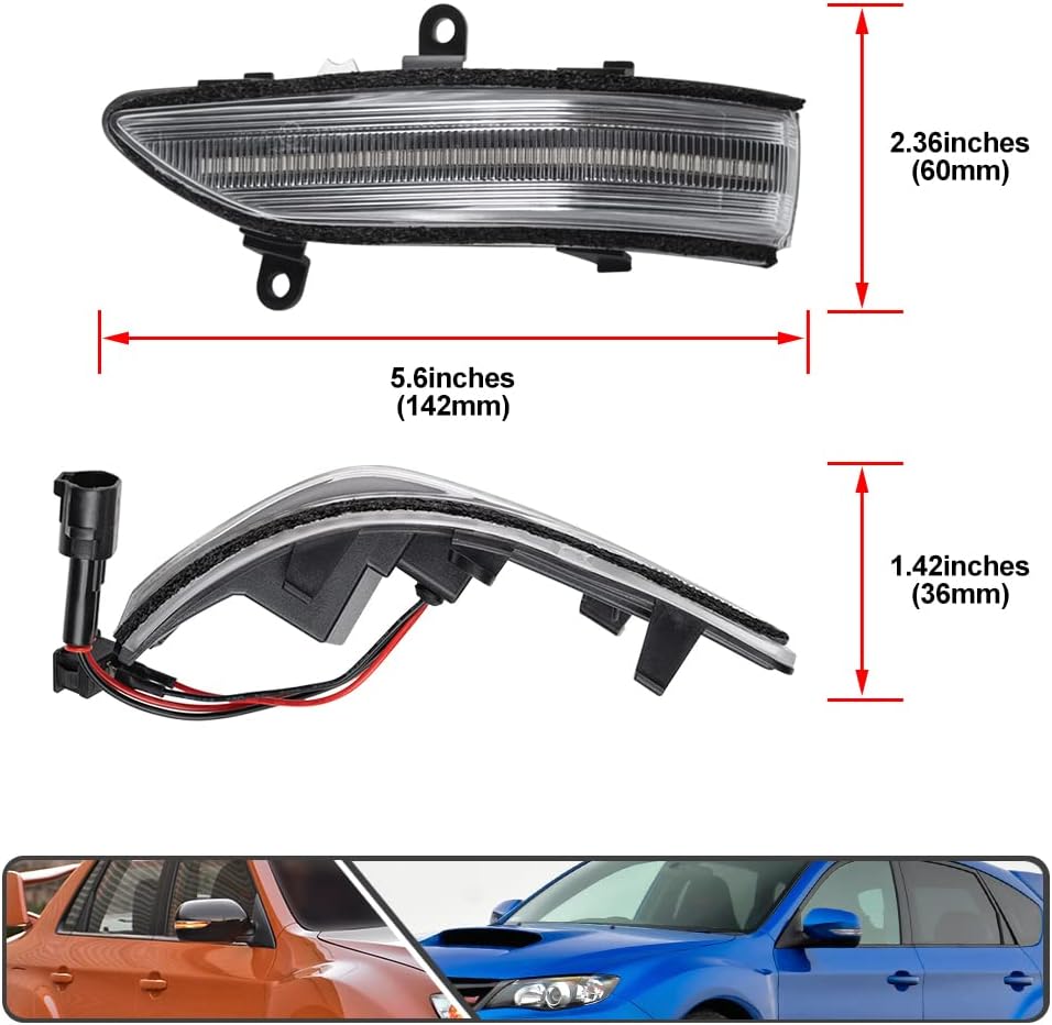 2Pcs Clear Lens Amber Sequential Blink Full LED Dynamic Side Mirror Blinker Indicator Turn Signal Light for Subaru Impreza WRX STI Forester Tribeca