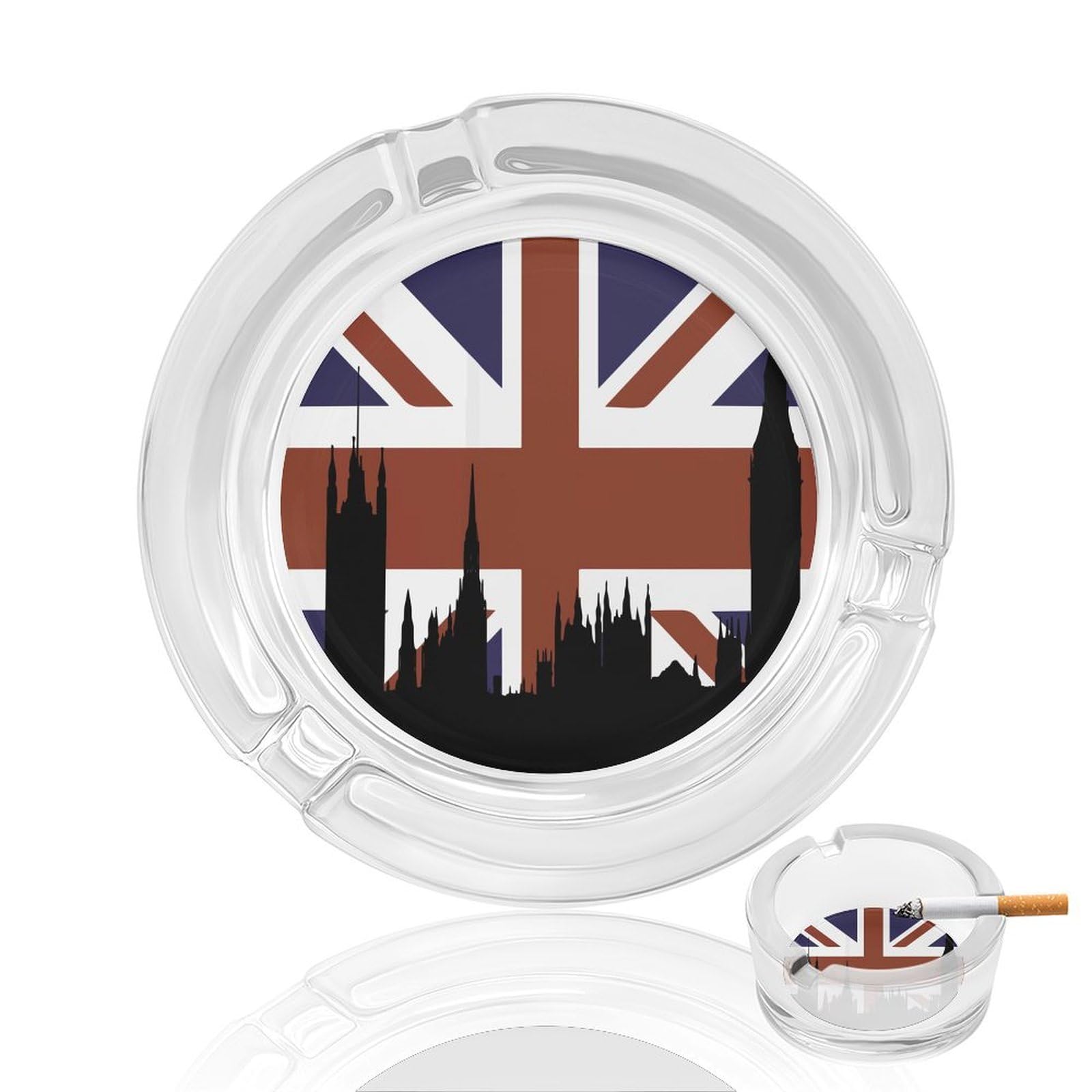 Nclqvjxzkhw Style British Flag Building Silhouette Glass Ashtray Round Ash Tray Smoking Trays For Home Garden Outdoor