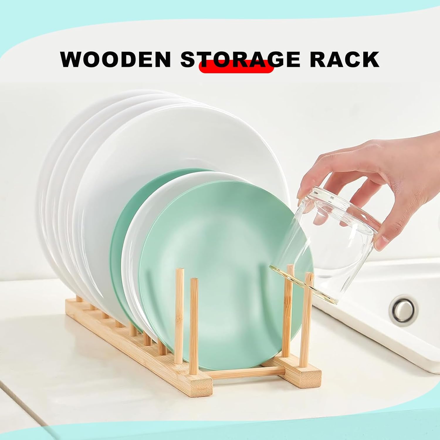 6 Pcs Dish Drying Rack Bamboo Pot Lid Organizer, Easy to Assemble Cabinet Plate Holder for Home Kitchen Study